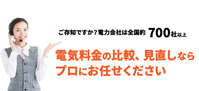 ご存知ですか？電力会社は全国約  700社以上電気料金の比較、見直しならプロにお任せください